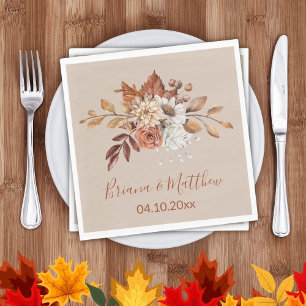 Fall Blommigt på Taupe Bröllop Napkins Pappersservett
