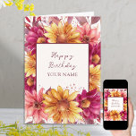 Fall Blommigt Personlig Birthday Kort<br><div class="desc">Fyll i blommigtens födelsedagskort som du kan anpassa med namn eller relation på framsidan och ditt anpassningsbar-meddelande inuti. Vattenfärgskonstruktion med blommor och höstblad i varmt säsong färg och med handskrivet manus och klassisk typografi.</div>