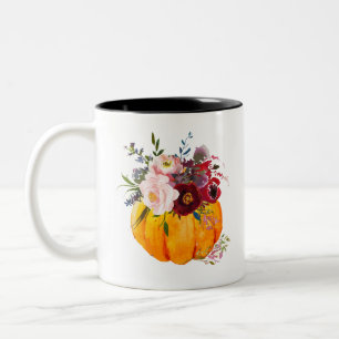 fall, blommigt, pumpa Två-Tonad mugg