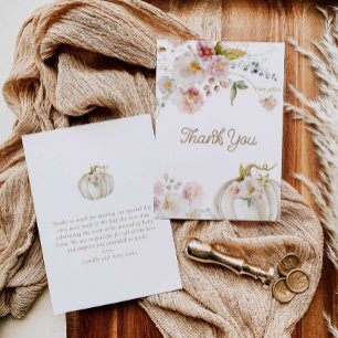 Fall Blommigt Pumpkin Baby Shower Tack Kort