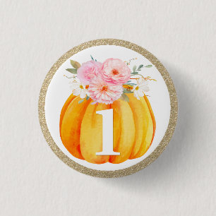 Fall Blommigt Pumpkin Flicka 1st Birthday ONE Knapp