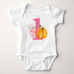 Fall Blommigt Pumpkin Flicka 1st Birthday ONE T Shirt