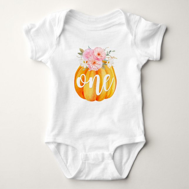 Fall Blommigt Pumpkin Flicka 1st Birthday ONE T Shirt (Framsida)