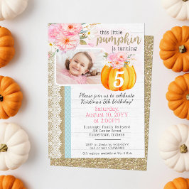 Fall Blommigt Pumpkin Girl's Anpassningsbar Birthd Inbjudningar