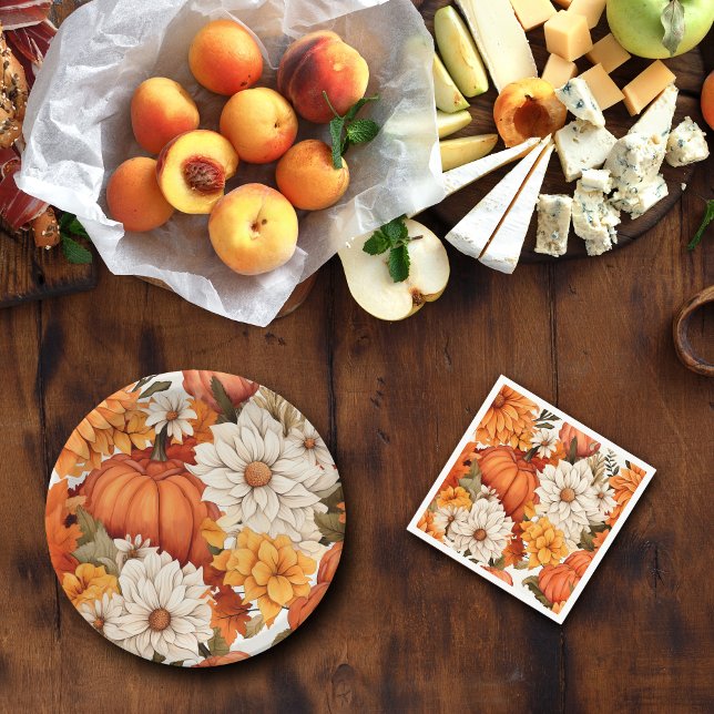 Fall Blommigt Pumpkin Pappersservett (Skapare uppladdad)