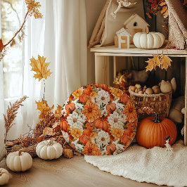 Fall Blommigt Pumpkin Rund Kudde