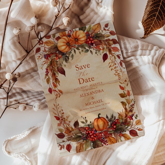 Fall Blommigt Pumpkin Rustic Bröllop Spara Datumet (Skapare uppladdad)