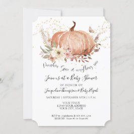 Fall Blommigt Pumpkin Sage Grönt Guld Baby Shower Inbjudningar