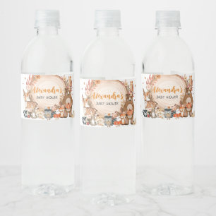 Fall Blommigt Pumpkin Woodland Baby Shower Vattenflaskor Etikett
