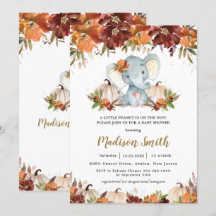 Fall Blommigt Pumpkins Cute Elephant Baby Shower Inbjudningar