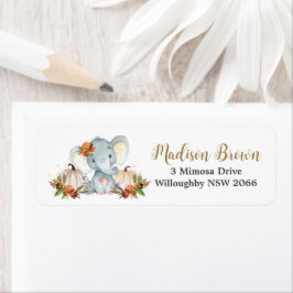 Fall Blommigt Pumpkins Cute Elephant Returadress Etikett