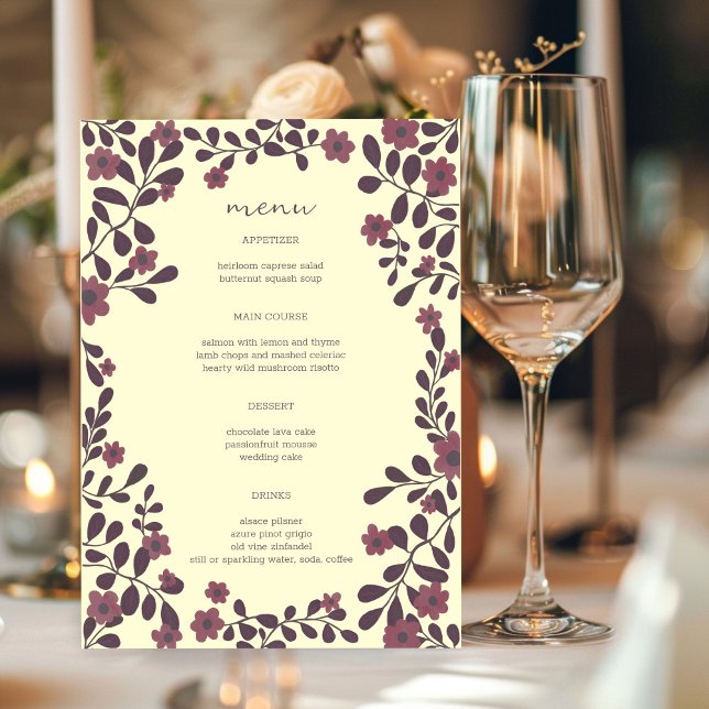 Fall Blommigt Ram Elegant Modern Rustik ANPASSNING Meny (Fall Floral Frame Elegant Modern Rustic Autumn CUSTOM Wedding Menu
)