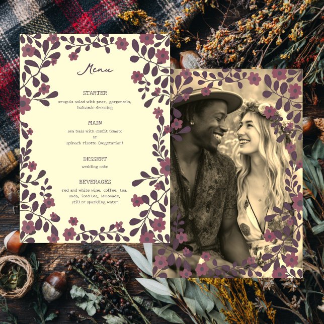 Fall Blommigt Ram Sweet Boho Avslappnad PHOTO Bröl Meny (Fall Floral Frame Sweet Boho Casual PHOTO Wedding Menu
)