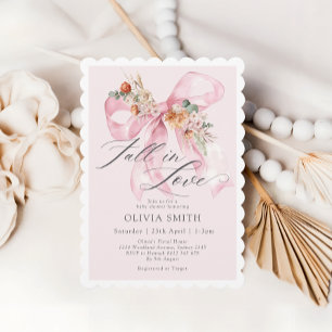 Fall Blommigt Rosa Bow Fall in Kärlek Baby Shower Inbjudningar