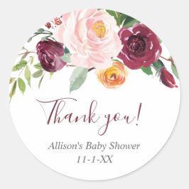 Fall blommigt rosa-burundtjänst tack vare runt klistermärke