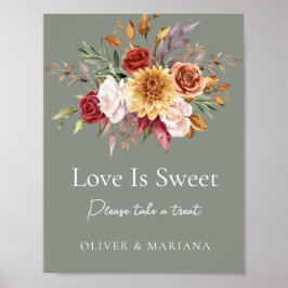 Fall Blommigt Sage Grönt Bröllop Kärlek är sött te Poster