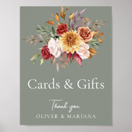 Fall Blommigt Sage Grönt Bröllopskort & presentati Poster