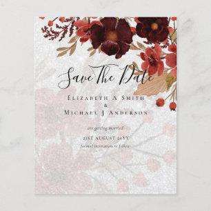 Fall Blommigt SPARA DATA Terracotta Burgundy Red Flygblad