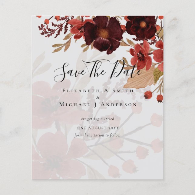 Fall Blommigt SPARA DATA Terracotta Burgundy Red Flygblad (Framsidan)