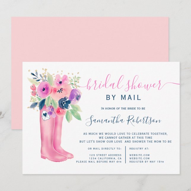 Fall blommigt startar vattenfärgsmöhippa med e-pos inbjudningar (Fram/baksida)