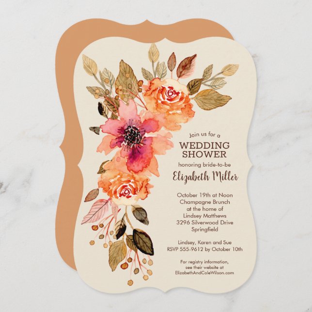 Fall Blommigt Swag Inbjudningskort för möhippan (Fram/baksida)