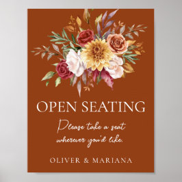 Fall Blommigt Terracotta Bröllop Open Seating Sign Poster