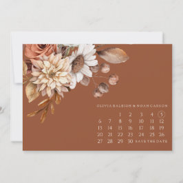Fall Blommigt Terracotta Spara datum-Bröllop-korte Datumet