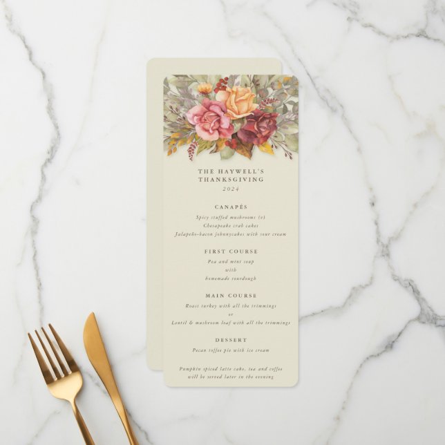 Fall Blommigt Thanksgiving - platt 4 kurser Meny (Fram/Back In Situ)