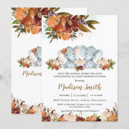 Fall Blommigt Twillingar Boy Girl Elephants Baby S Inbjudningar