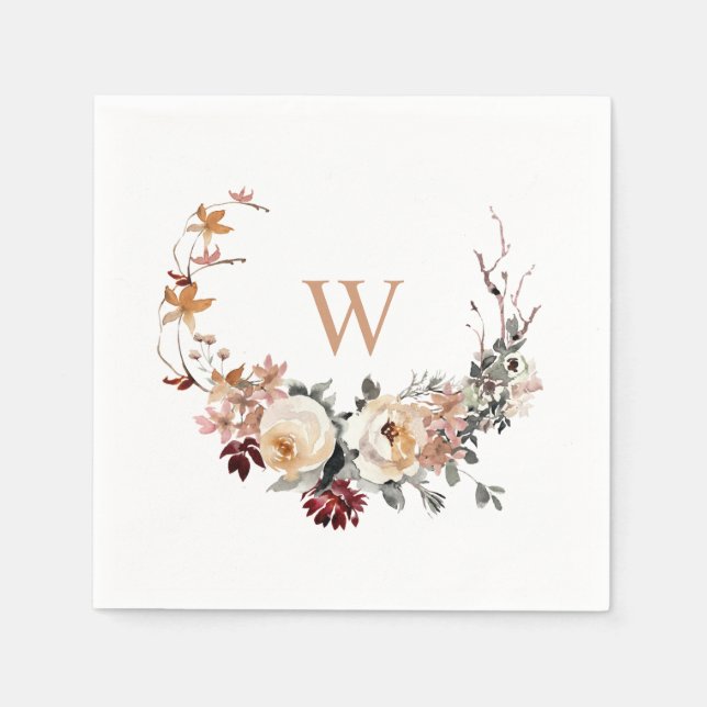 Fall Blommigt utandning med Monogram Pappersservett (Framsidan)