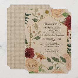 Fall Blommigt Watercolor Marsala Kraft par Shower Inbjudningar