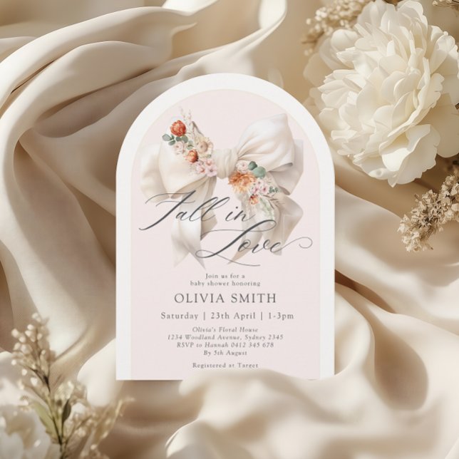 Fall Blommigt White Bow Fall in Kärlek Baby Shower Inbjudningar (Skapare uppladdad)