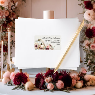 Fall Blommigt White Pumpkin Burgundy Returadress Adressetikett