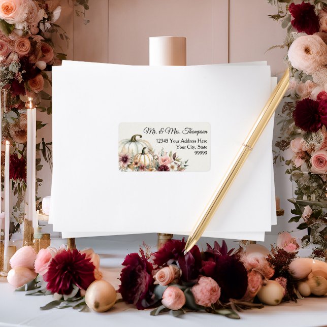 Fall Blommigt White Pumpkin Burgundy Returadress Adressetikett (Skapare uppladdad)