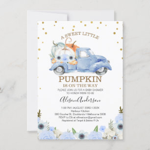 Fall Blue Blommigt Pumpkin Lastbil Baby Shower Inbjudningar