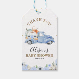 Fall Blue Blommigt Pumpkin Lastbil Baby Shower Presentetikett