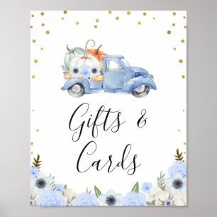 Fall Blue-Blommigt Pumpkin Lastbil Baby Shower-sky Poster