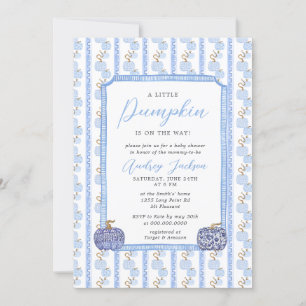 Fall Blue Chinoiserie Blue Pumpkin Baby Shower Inbjudningar