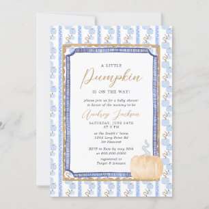 Fall Blue Chinoiserie Blue Pumpkin Baby Shower Inv Inbjudningar
