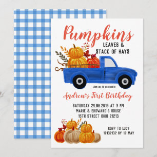 Fall Blue Lastbil Pumpkin Birthday-inbjudan Inbjudningar