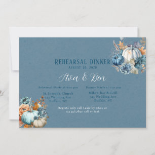 Fall Blue Orange Pumpkin Peony Rehearsal Dinner Inbjudningar