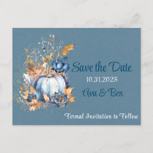 Fall Blue Orange Pumpkin Peony Spara datum Vykort