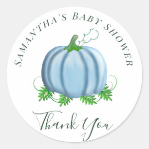 Fall Blue Pumpkin Baby Shower Boy Runt Klistermärke