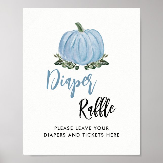 Fall Blue Pumpkin Baby Shower Diaper Raffle Sign Poster (Framsidan)