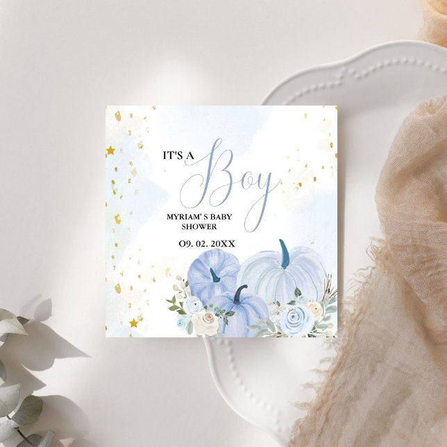 Fall Blue Pumpkin Blommigt Boy Baby-dusch Pappersservett (Skapare uppladdad)