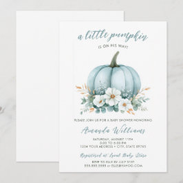 Fall Blue Pumpkin Blommigt Eucalyptus Baby Shower Inbjudningar