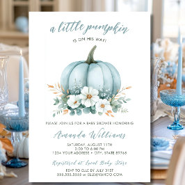 Fall Blue Pumpkin Blommigt Eucalyptus Baby Shower Inbjudningar