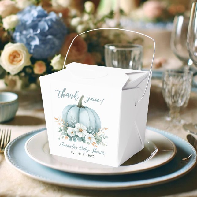 Fall Blue Pumpkin Blommigt Eucalyptus Baby Shower Presentaskar (Little pumpkin is on his way boy favor box)