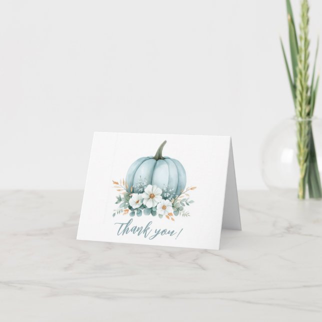 Fall Blue Pumpkin Blommigt Eucalyptus Baby Shower Tack Kort (Framsida)