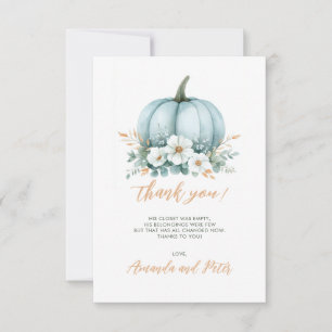 Fall Blue Pumpkin Blommigt Eucalyptus Baby Shower Tack Kort